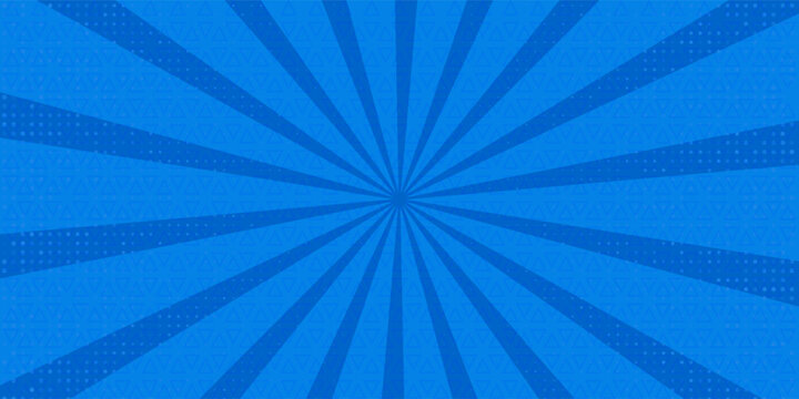 Pop art comic blue background with halftone, rays, gradient. Vector cartoon illustration in retro style. Design for comic book, poster, banner