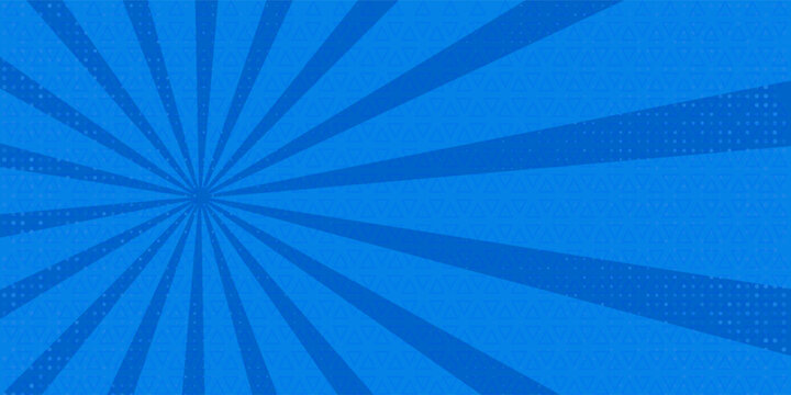 Pop art comic blue background with halftone, rays, gradient. Vector cartoon illustration in retro style. Design for comic book, poster, banner