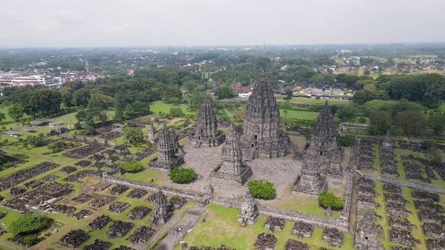 Iconic Prambanan Temple Complex from Above, Indonesia
