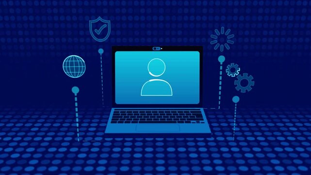 Digital security, user profile, online protection, cyber icons, blue background