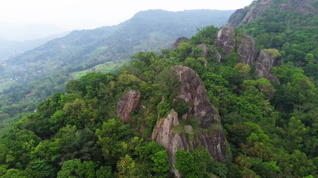 Ancient Nglanggeran Volcano Landscape in Yogyakarta, Indonesia. Scenic Mountain and Giant Rock Formation