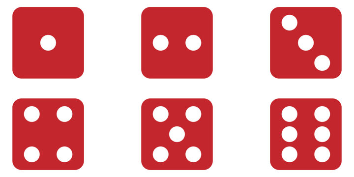 Dice icon set with all six faces in black color in outline style. Ludo game dice symbols. Set of six sides of a dice icon. Traditional game die with marked with different numbers of dots. eps 10