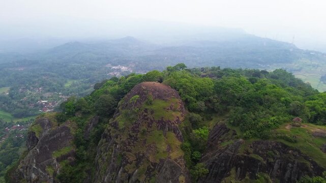 Ancient Nglanggeran Volcano Landscape in Yogyakarta, Indonesia. Scenic Mountain and Giant Rock Formation