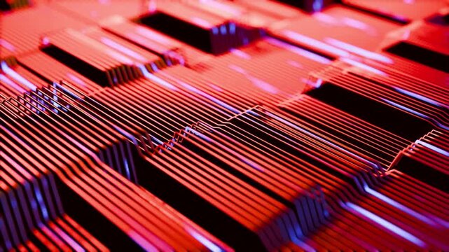 Futuristic red circuit board, Abstract technology microchip detail