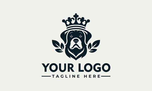 Regal rottweiler head with crown and laurel vector. logo. illustration