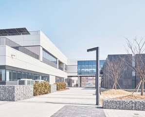 Fototapeta premium Modern research campus with minimalist landscaping