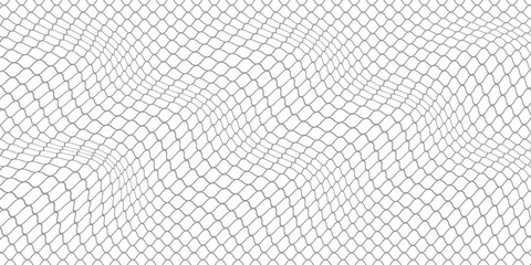 Fishing or soccer net. Repeated hexagon pattern. Black wired mesh texture isolated on white background. Metallic or fabric fence, cage or lattice structure. Vector graphic Illustration. © subang