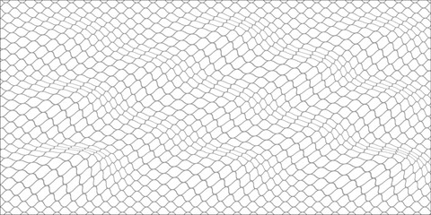 Fishing or soccer net. Repeated hexagon pattern. Black wired mesh texture isolated on white background. Metallic or fabric fence, cage or lattice structure. Vector graphic Illustration. © subang