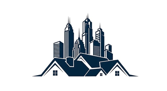 Modern city skyscrapers with house rooftops vector illustration