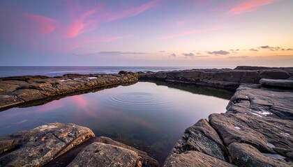 Fototapeta premium Beautiful Sunset Over A Natural Rock Pool By The Ocean.