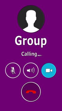 Group call request animation showing accept and reject icons, multi user communication notification interface on dark smartphone background.