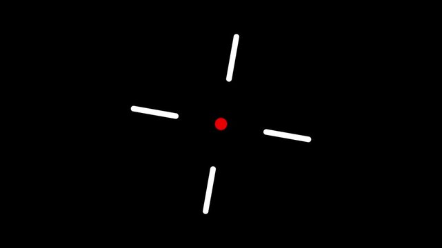 Animated White Crosshair Target Aim Icon with red dot on Black Background Loop