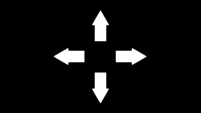 Four arrows corner four arrows expand Outline icon animation on transparent background. Arrow icon in trendy flat icon. Arrows alls directions icon. Motion graphic 4k animation video.