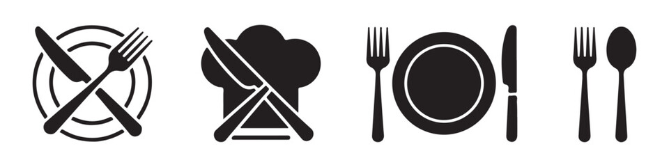 Set of kitchen utensil vector icon for restaurant or cafeteria or food related business.
