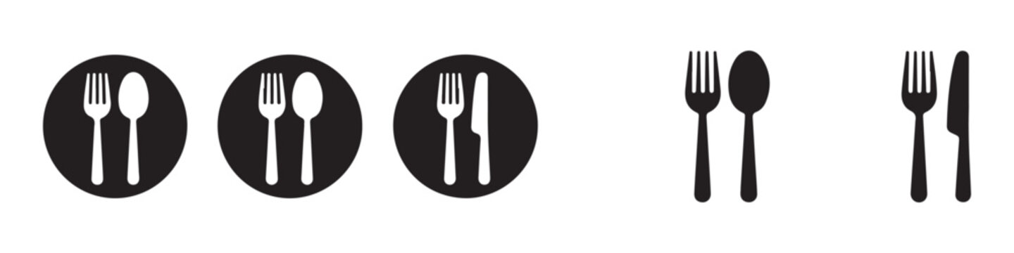 Set of kitchen utensil vector icons for restaurant or cafeteria or food related business.