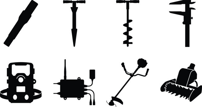 Agricultural and Soil Sampling Equipment Silhouette Vector Icon SetAgricultural and Soil Sampling Equipment Silhouette Vector Icon Set