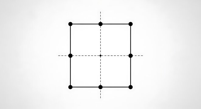 Geometric square grid with nine dots and dashed lines.
