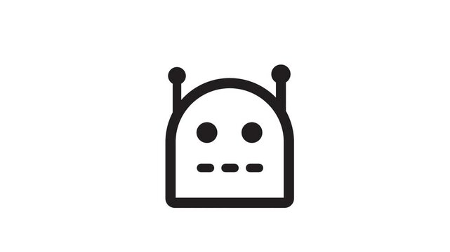 A black and white illustration of a robot face with antennae on a white background animation 4k stock video