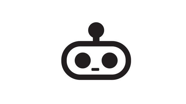 A black and white illustration of a robot face with a simple design and a small antenna on top, isolated on white background animation 4k stock video