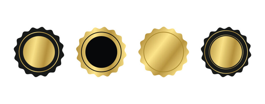 Luxury gold seal badge collection. Premium award emblem set. Elegant certificate label design. Black golden quality stamp.