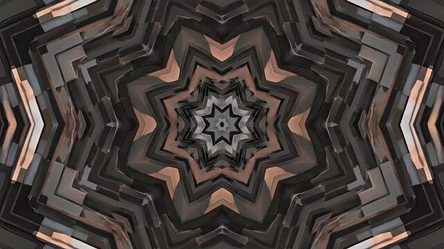 Abstract dark metallic kaleidoscope pattern with geometric star shapes