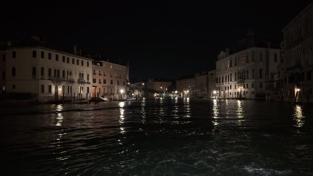 Night Boat Journey Through Venice Canal Reflections