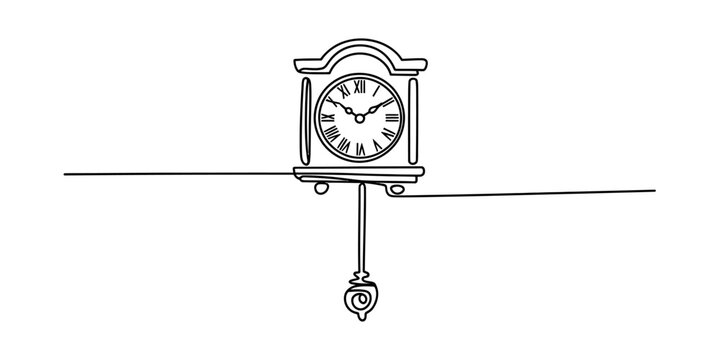 Continuous single line drawing of a vintage grandfather clock with a swinging pendulum for time management and classic home decor concepts