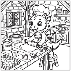 Fototapeta premium Cute dragon baking cookies in a kitchen