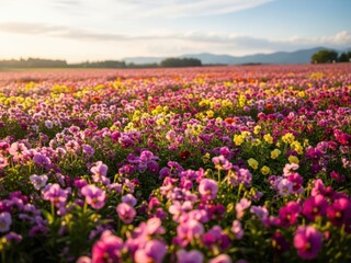 Fototapeta premium Vibrant wildflower meadow at sunset