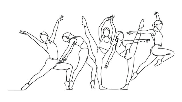Continuous line drawing of dancing ballet.