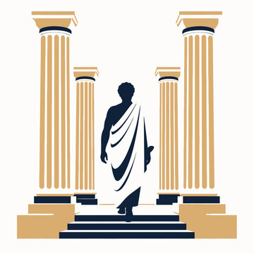 Ancient Greek Statue with Pillars and Steps in Classical Architecture Scene.