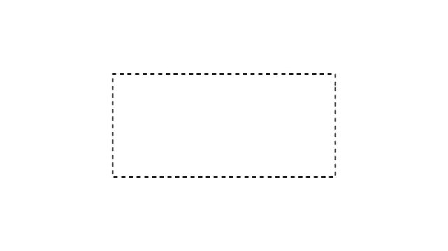 Dotted line rectangle frame animation on white background. Animation of a dotted line path from left to right point. border frame dotted line animation isolated on white background.