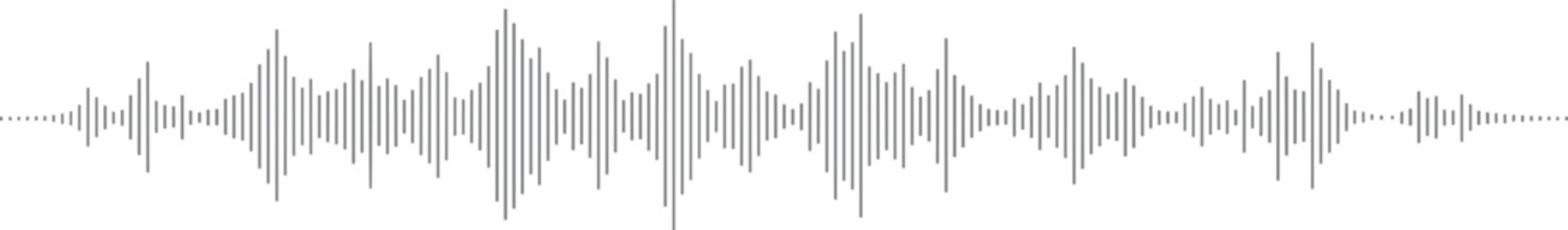 Gray audio waveform line art in a horizontal vector layout