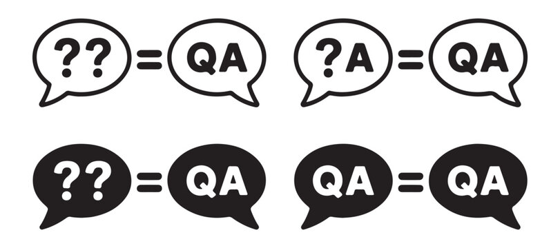 Question and answer concept icons featuring speech bubbles with qa text and interrogation mark signs.