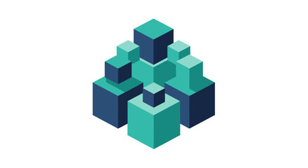 Naklejka premium Isometric 3D Blue Cubes Stack for Business Development, Data Structure and Blockchain Technology Concept