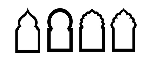 Elegant Islamic Moorish Indo Saracenic ornamental arch window doorway silhouette vector design set for architecture pattern decoration illustration art © Ruman