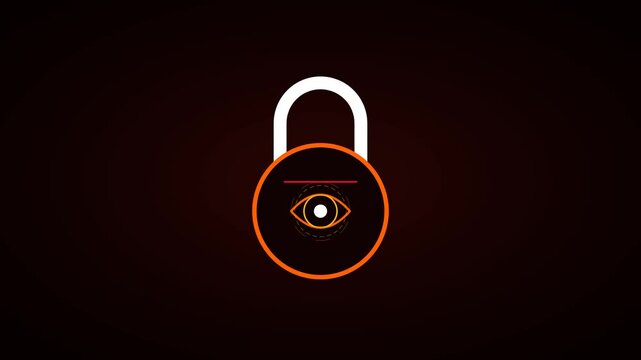 Red and orange cyber biometric iris eye scanner lock for secure access