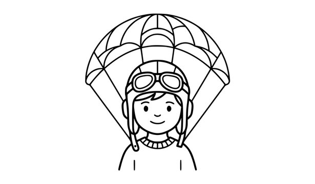 Minimalist cute boy aviator cap and parachute coloring page vector for toddlers