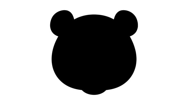 Simple Black Silhouette of a Bear Head with Round Ears and a Small Chin Detail PNG Isolated on transparent background