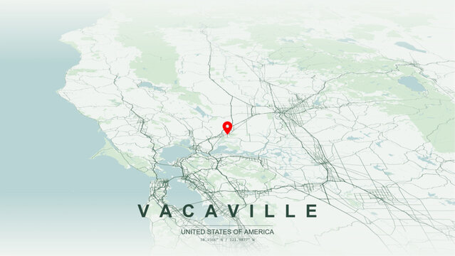 Modern minimalist vector map of Vacaville, California, USA. High-quality scalable illustration of Vacaville Solano County city grid, Interstate 80, Interstate 505 for posters design.