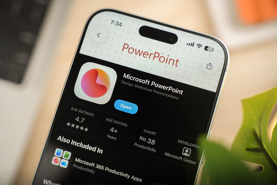 Microsoft PowerPoint logo is displayed on a smartphone screen in Bangalore, India, on June 25, 2026
