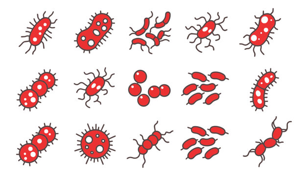 Bacteria and virus microorganism icons with bacteria