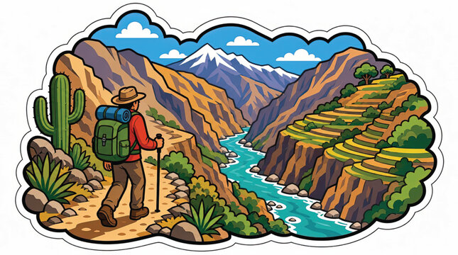 Hiker with Backpack and Trekking Poles.