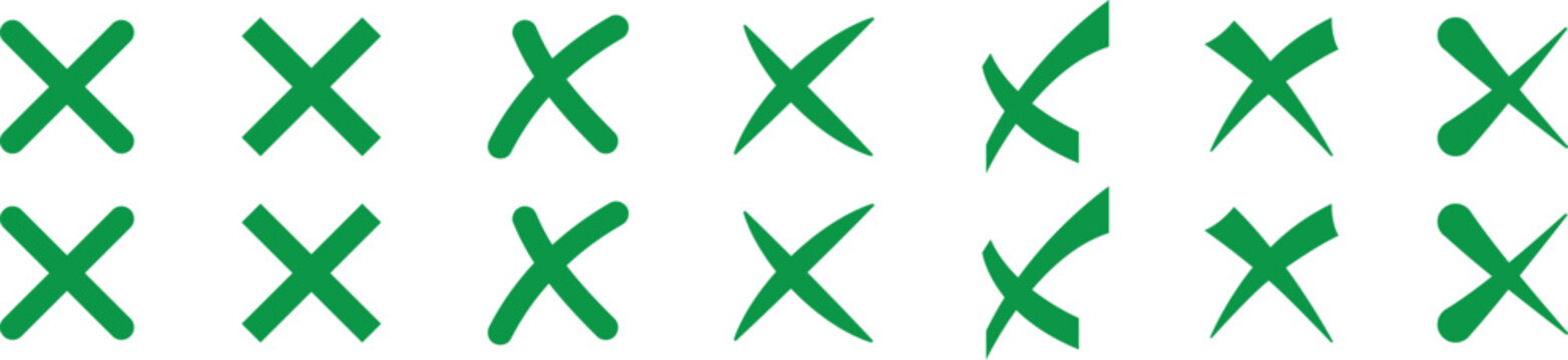 Green x mark icons in a grid pattern