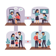 Fototapeta premium Family conflict: parents argue, child distressed, mobile distraction, relationship breakdown