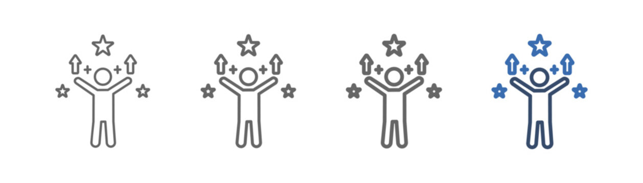 
outline icon set self improvement with people design, up arrow right left and star