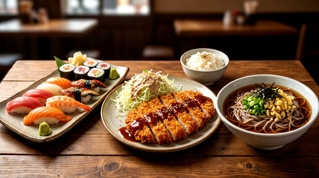 Traditional Korean Cuisine with Fresh Gimbap Rolls on a Rustic Wooden Table, Healthy Lunch and Asian Food Concept