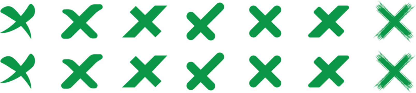 Green crossed out symbols in a row