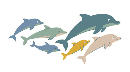 Fototapeta premium Dynamic Pod of Dolphins Swimming Together in Clear Waters - Illustrative Marine Life Concept