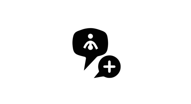 Black and white chat plus icon.